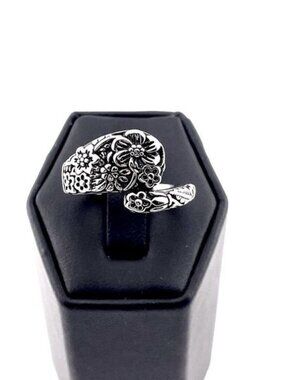 Sterling Silver Floral Spoon Ring Size 7
